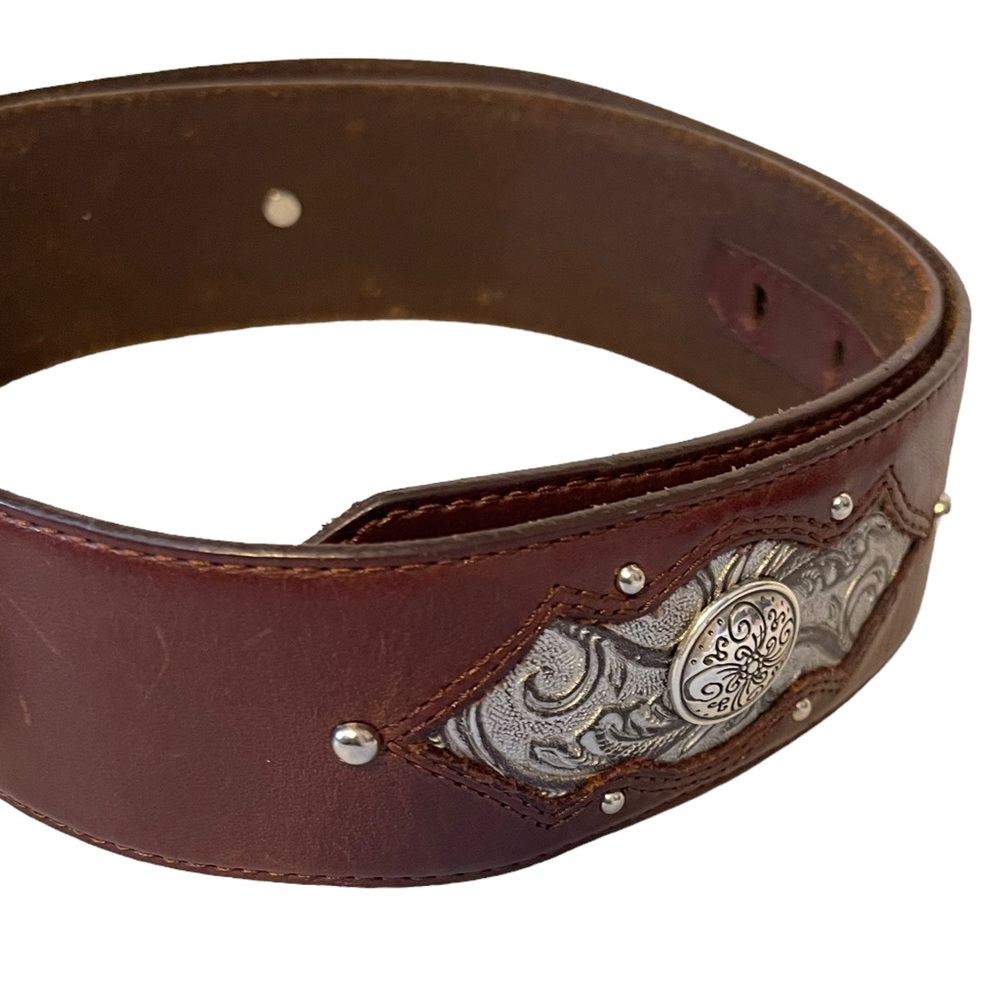 Brighton Brown Leather Western Silver Buckle Belt Size XL - Picture 2 of 7